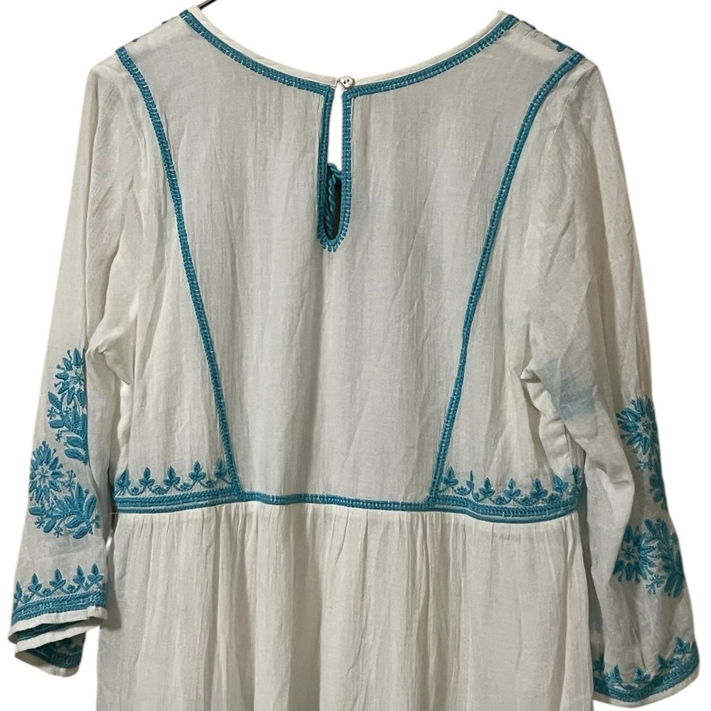 Soft Surroundings Juniper white & blue floral embroidered 3/4 sleeve midi dress - Picture 9 of 16